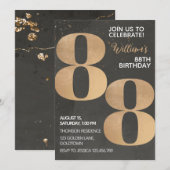 Gold Black 88th Birthday Invitation Kaart (Voorkant / Achterkant)
