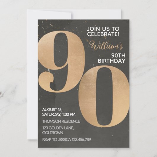 Gold Black 90th Birthday Invitation (Devant)