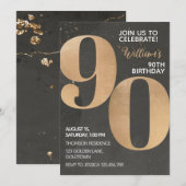 Gold Black 90th Birthday Invitation (Devant / Derrière)