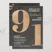 Gold Black 91st Birthday Invitation (Devant / Derrière)