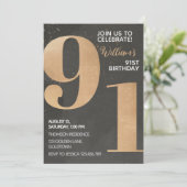 Gold Black 91st Birthday Invitation Kaart (Staand voorkant)