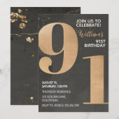 Gold Black 91st Birthday Invitation Kaart (Voorkant / Achterkant)