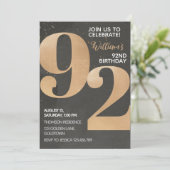 Gold Black 92nd Birthday Invitation (Debout devant)