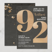 Gold Black 92nd Birthday Invitation Kaart (Voorkant / Achterkant)