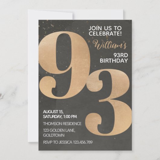 Gold Black 93e anniversaire Invitation (Devant)