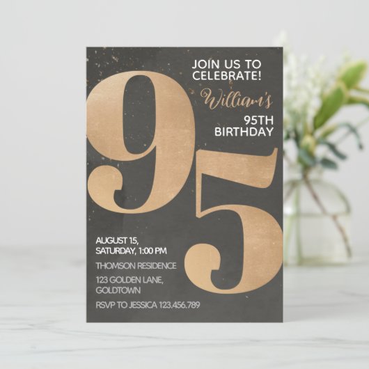 Gold Black 95th Birthday Invitation (Debout devant)