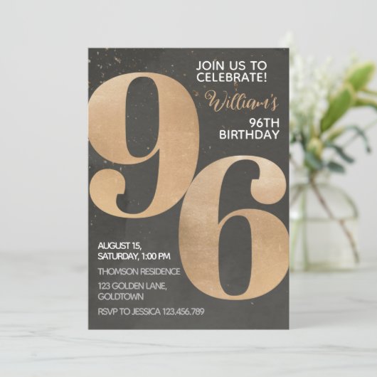 Gold Black 96th Birthday Invitation (Debout devant)