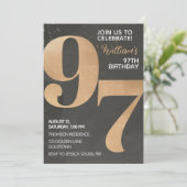 Gold Black 97th Birthday Invitation Kaart (Staand voorkant)
