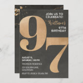 Gold Black 97th Birthday Invitation Kaart (Voorkant / Achterkant)