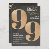 Gold Black 99th Birthday Invitation Kaart (Voorkant / Achterkant)