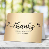 Gold Black Afstuderen Modern Elegant Script Height Bedankkaart