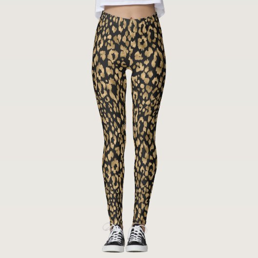 Gold/Black Animal Print Women's Leggings (Voorkant)