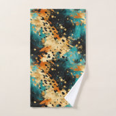 Gold Black Aqua Sinaasappel Leopard Abstract Bad Handdoek (Handdoek)