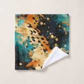 Gold Black Aqua Sinaasappel Leopard Abstract Bad Handdoek (Wasdoekje)