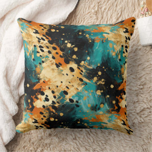 Gold Black Aqua Sinaasappel Leopard Abstract Kussen
