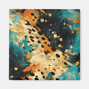 Gold Black Aqua Sinaasappel Leopard Abstract Magneet
