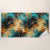 Gold Black Aqua Sinaasappel Leopard Abstract Strandlaken (Voorkant)