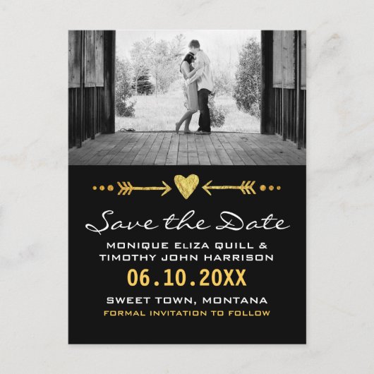 Gold Black Arrows Wedding Heart Kaart Save the Dat (Voorkant)