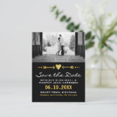 Gold Black Arrows Wedding Heart Kaart Save the Dat (Staand voorkant)