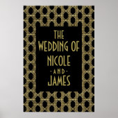 Gold Black Art Deco Diamond Retro Weddenschap Poster (Voorkant)