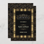 Gold Black Art Deco Gatsby 1920s Bespaar de datum Save The Date (Voorkant / Achterkant)