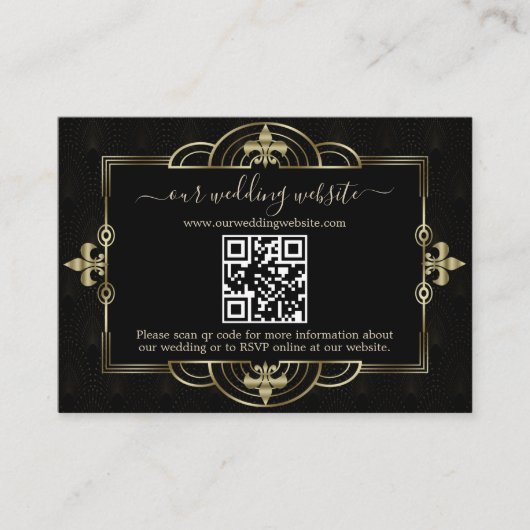 Gold Black Art Deco QR Code Weddenschap Informatiekaartje (Voorkant)
