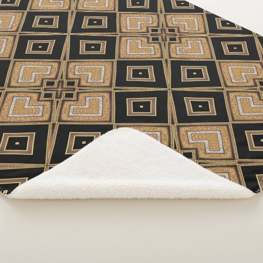 Gold Black Art Deco Squares Geometric Pattern Sherpa Deken (3/4)