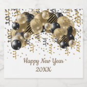 Gold Black Balloons Confetti New Years Eve Party Sparkling Wijnetiket (Enkel label)