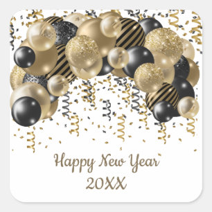 Gold Black Balloons Confetti New Years Eve Party Vierkante Sticker