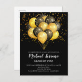 Gold Black Balloons en Confetti Graduparty Uitnodiging Briefkaart (Voorkant / Achterkant)