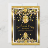 Gold Black Bijoux Anniversaire Fête Invitation (Devant)