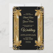 Gold Black Bloemen Huwelijksuitnodiging Kaart (Voorkant)