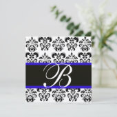 GOLD & BLACK BLUE DAMAST MONOGRAM , wit Kaart (Staand voorkant)