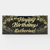 Gold/Black Bokeh Happy Birthday Party Spandoek (Horizontaal)