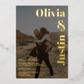 Gold black bold 2 foto's bruiloft folie uitnodiging (Voorkant)