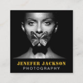 Gold Black Bold Script 2 Photo Minimal QR Code Vierkante Visitekaartje (Voorkant)