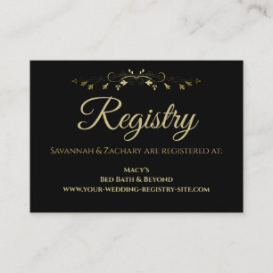 Gold & Black Border Wedding Registry Informatiekaartje