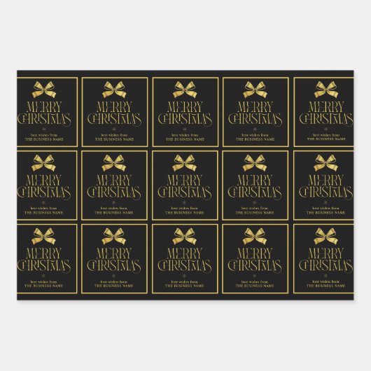 Gold & Black Bow Business Company Name Christmas Inpakpapier Vel (Voorkant)