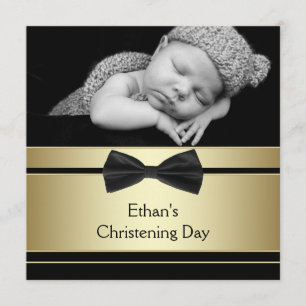 Gold Black Bow Stropdas Baby Boy Foto Doop Kaart