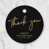 Gold & Black Brush Script Birthday Party Hartelijk Bedankjes Labels (Voorkant)