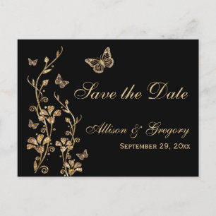 Gold, Black Butterflies Enregistrer la date Carte 