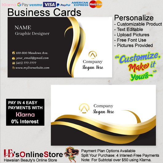Gold & Black Cartes de visite 2 Pack de 100