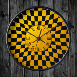 Gold & Black Checked square pattern / Retro design<br><div class="desc">Wall Clock : Gold & Black colour square checked pattern - unique retro design fashion clock home</div>