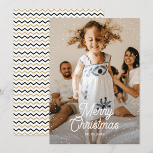 Gold Black Chevron Sneeuwfamilie Feestdagenkaart