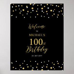 Gold & Black Confetti 100th Birthday Party - Welko Poster