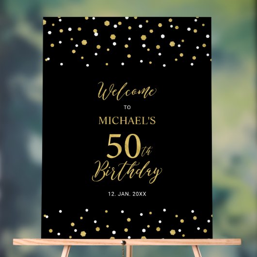 Gold & Black Confetti 50e anniversaire fête Bienve (Neutre)