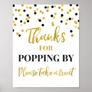 Gold Black Confetti Bedankt voor Popping by Sign Poster