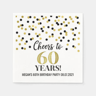 Gold Black Confetti Cheers tot 60 jaar zaterdag Servet