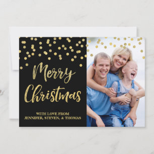 Gold Black Confetti Joyeux Carte photo de Noël