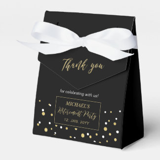 Gold & Black Confetti Modern Retirement Party Bedankdoosjes